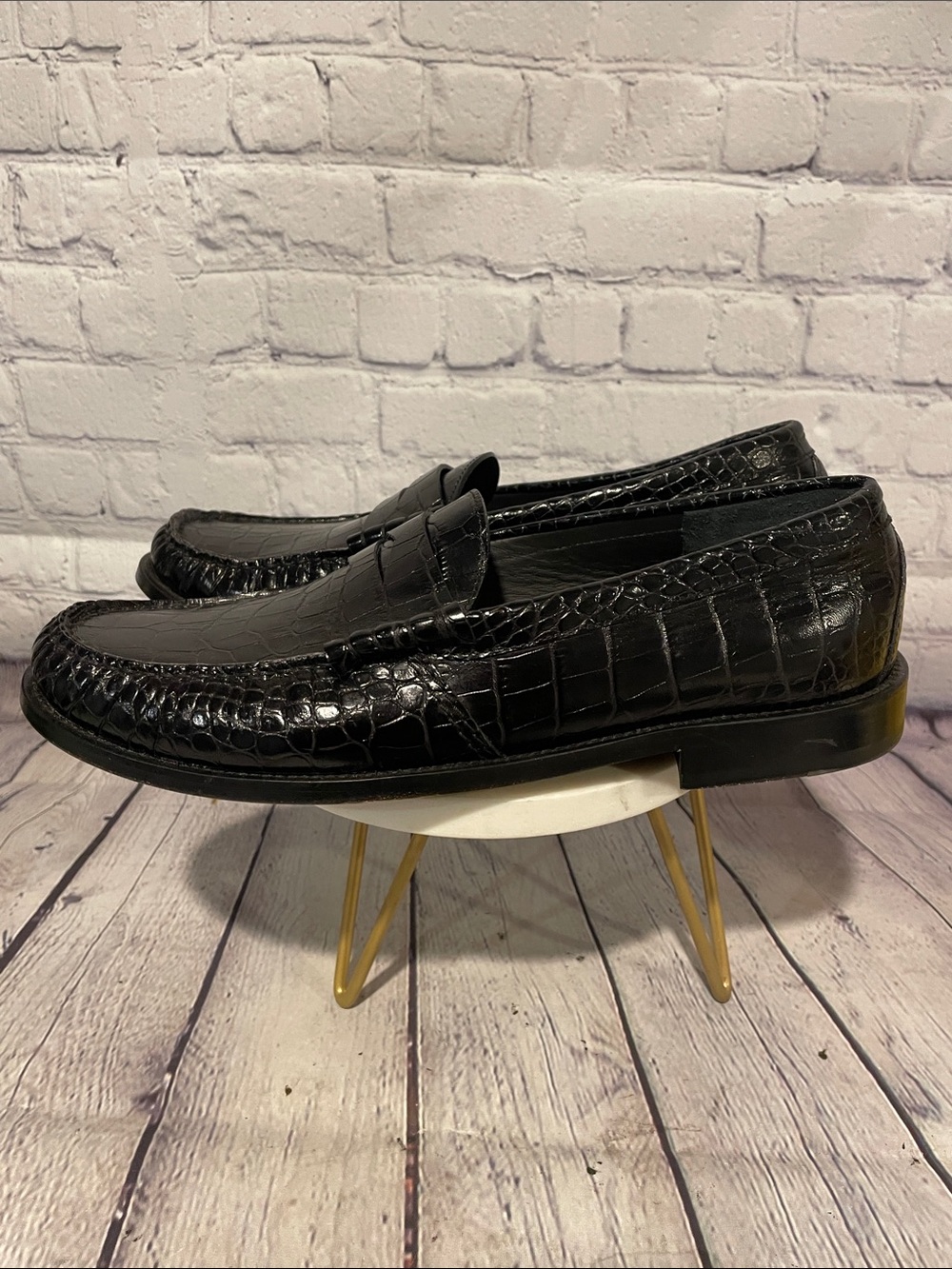 Rhude Black Croc-Embossed Leather Men's Loafers Size 12 Designer Slip-On